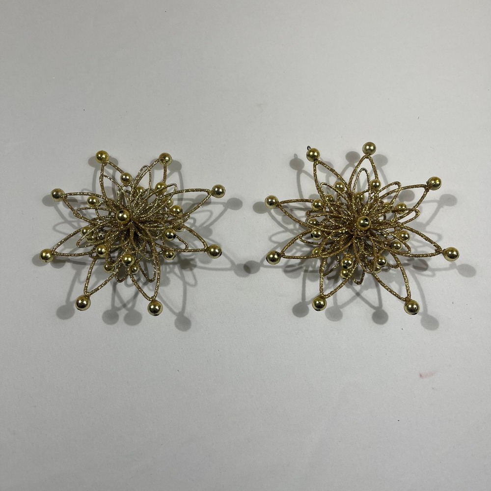 Starburst Ornament Set 2 Gold Glitter Atomic Mid Century Modern 6" DIY Holiday